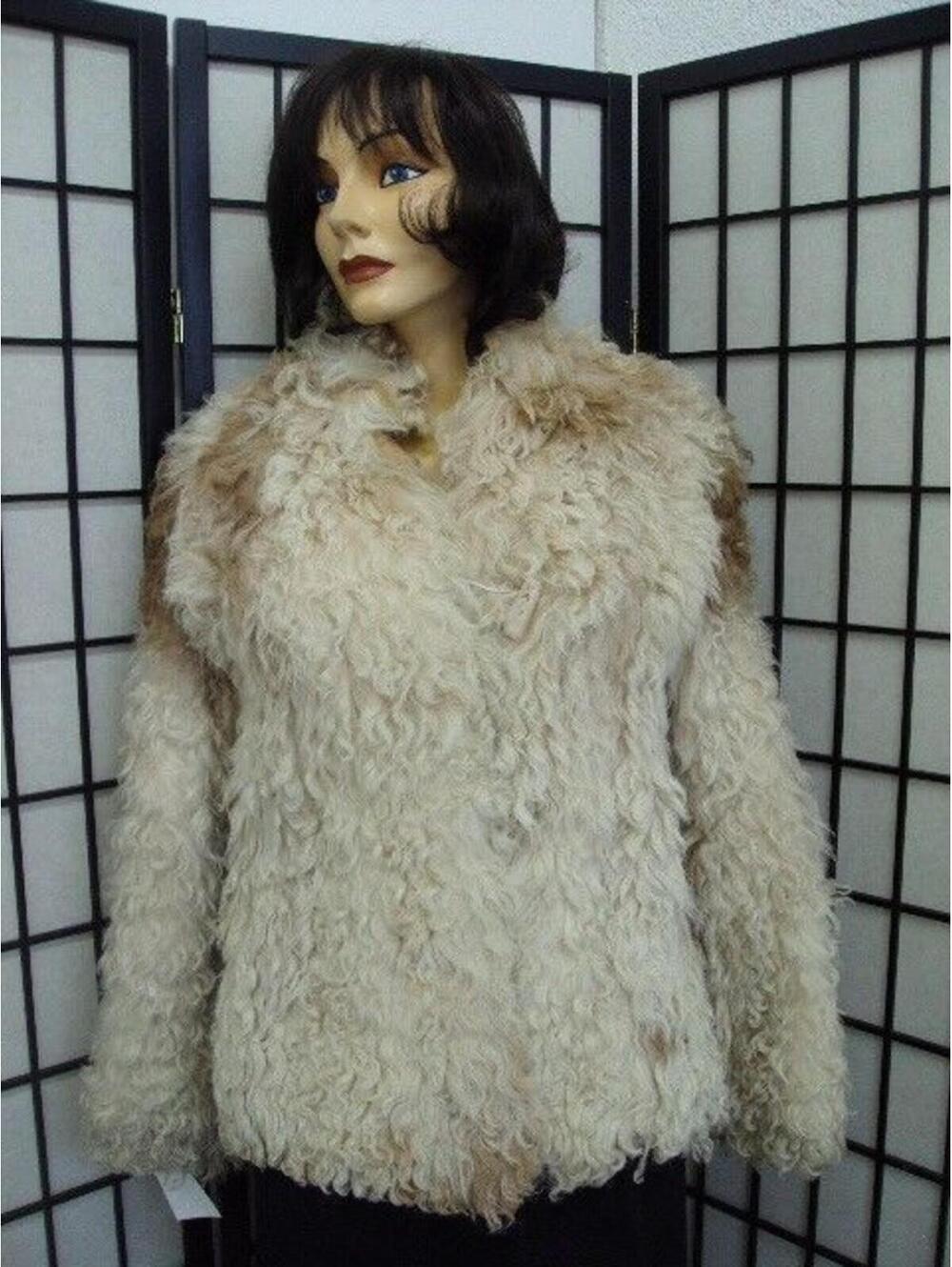 MINT OFF-WHITE & BROWN CURLY LAMB FUR JACKET COAT WOMEN WOMAN 0-2 PETITE